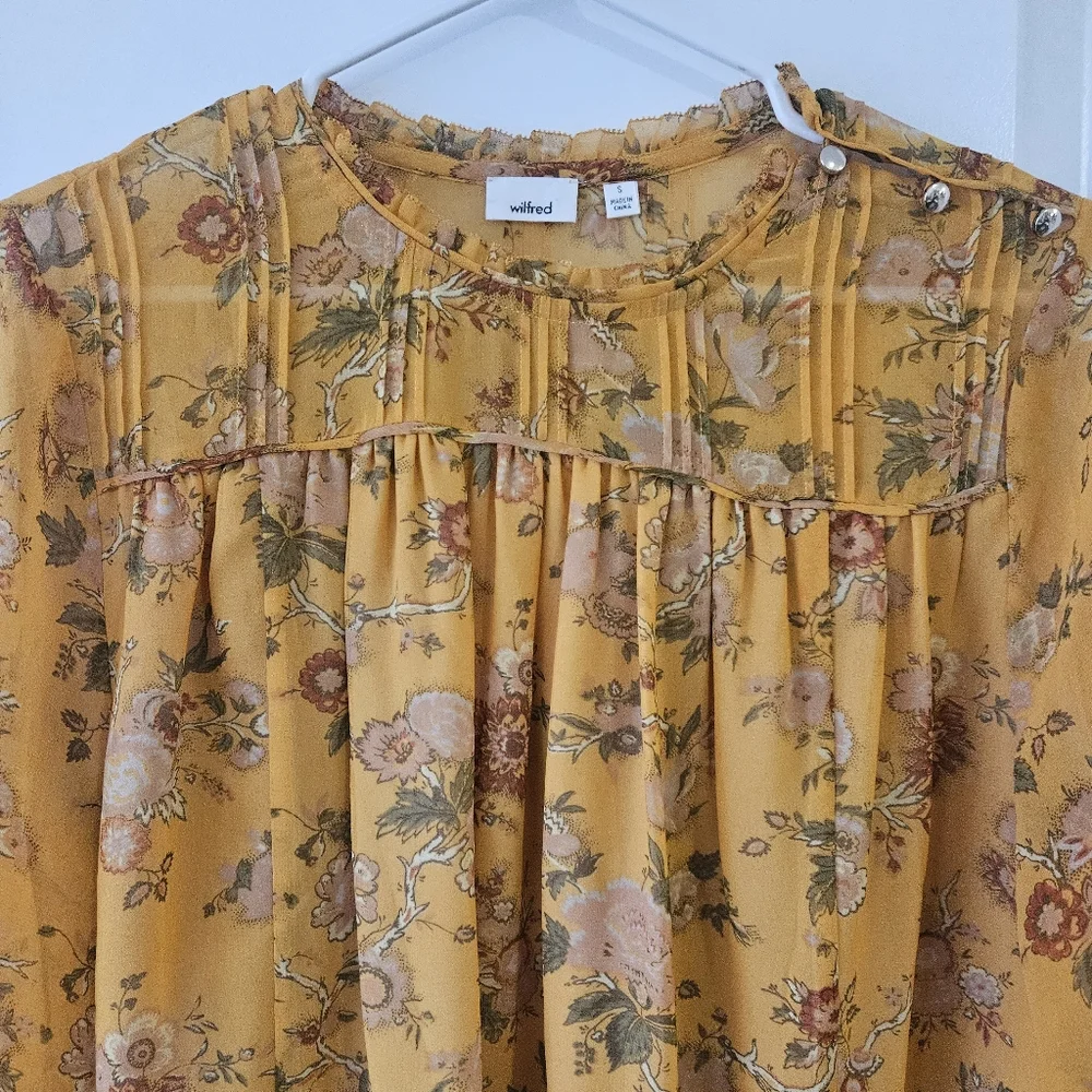 Aritzia Wilfred Lourdes Floral Yellow Blouse‎ Size Small - Picture 2 of 9